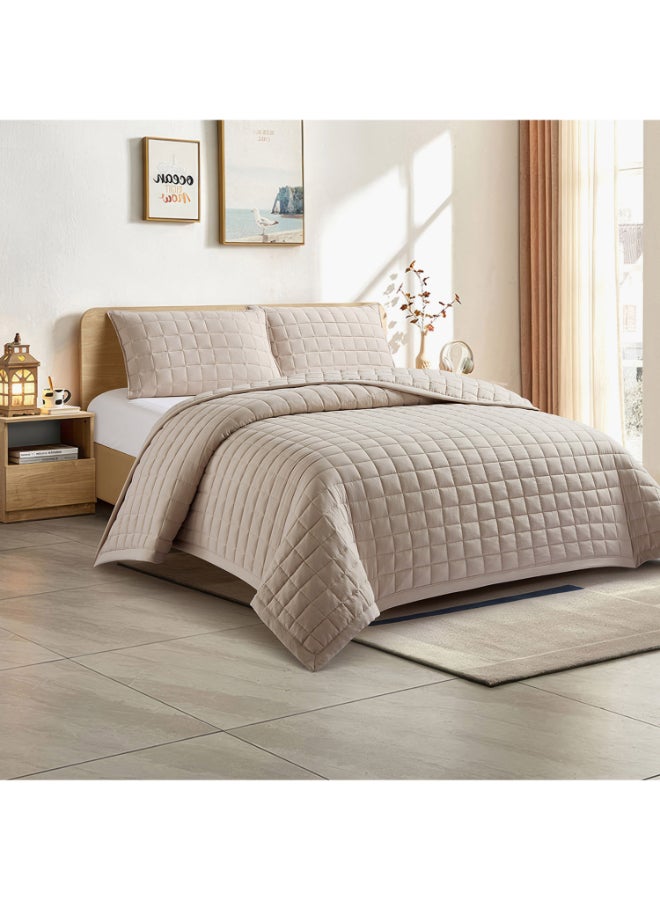 Home Box Twin Microfiber Quilt Set - Beige - 3 Pieces - Image 2